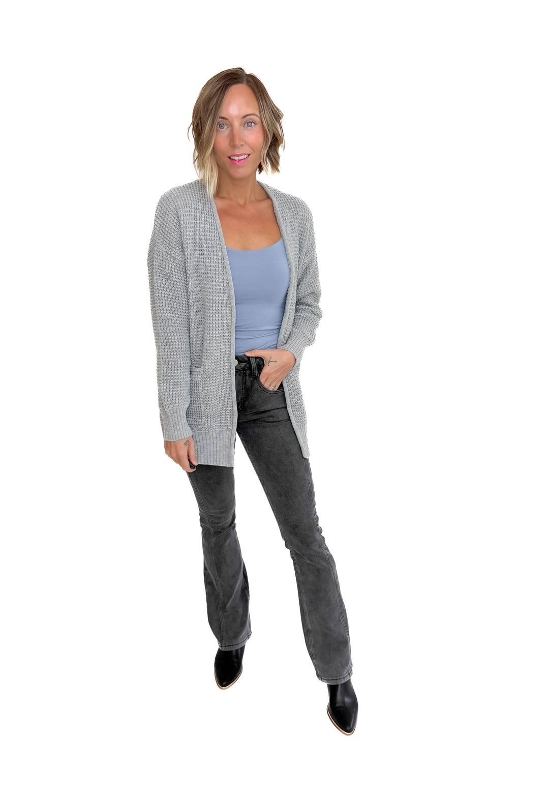 Marley Waffle Cardigan- HEATHER GREY