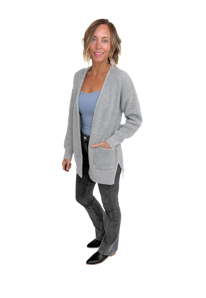 Marley Waffle Cardigan- HEATHER GREY