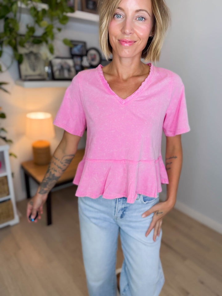 Frankie Cotton Peplum Top- PINK
