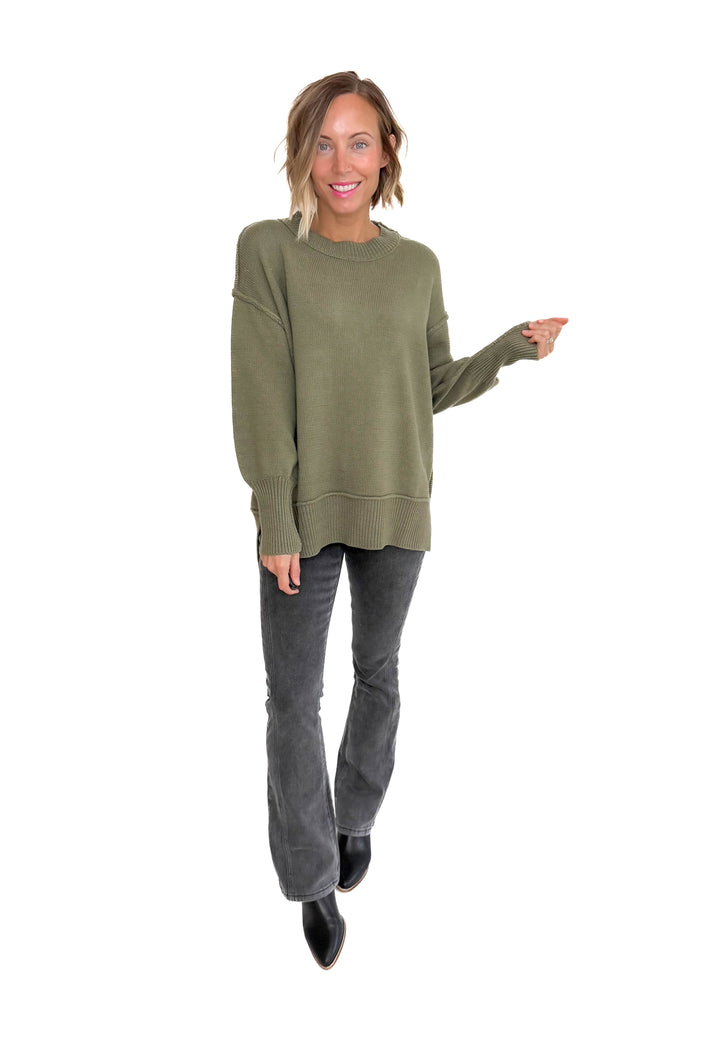 Katie Classic Crewneck Knit Sweater- OLIVE