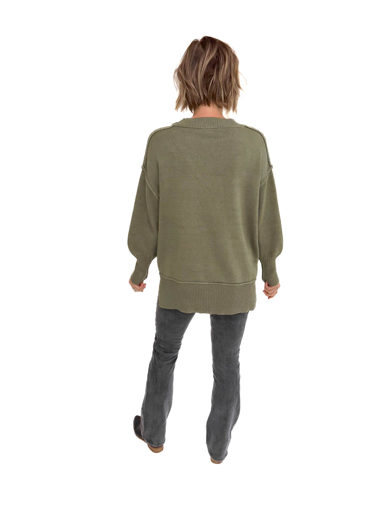 Katie Classic Crewneck Knit Sweater- OLIVE