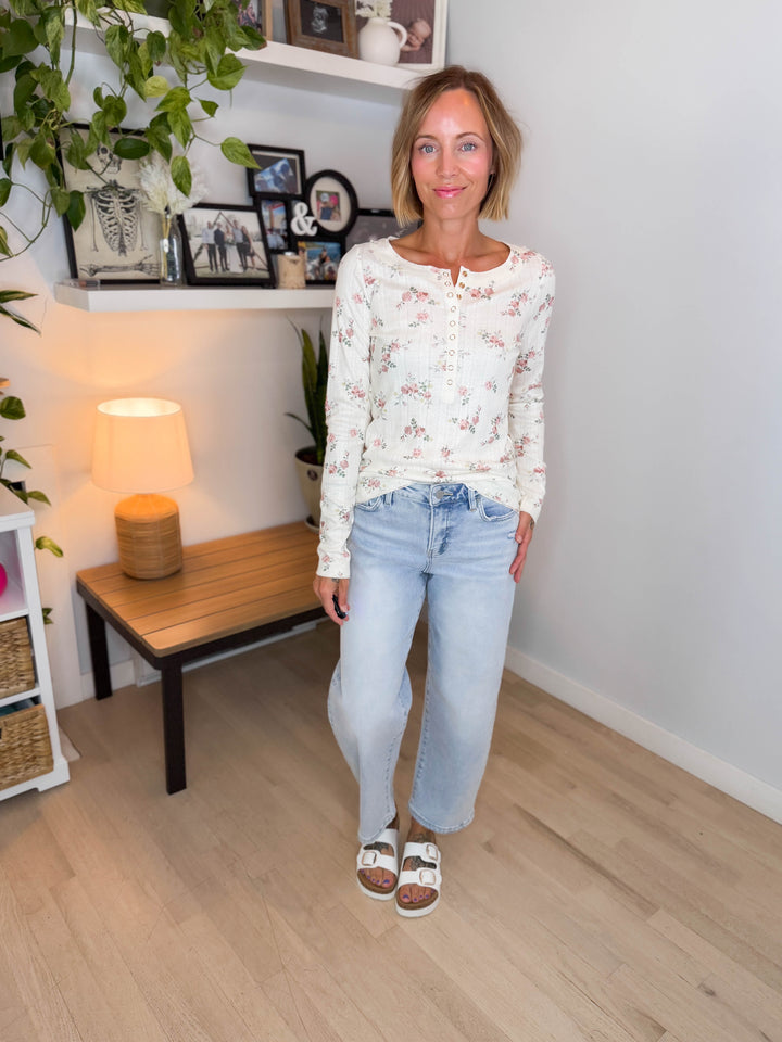 Tropez FloraL Henley- DUSTY ROSE