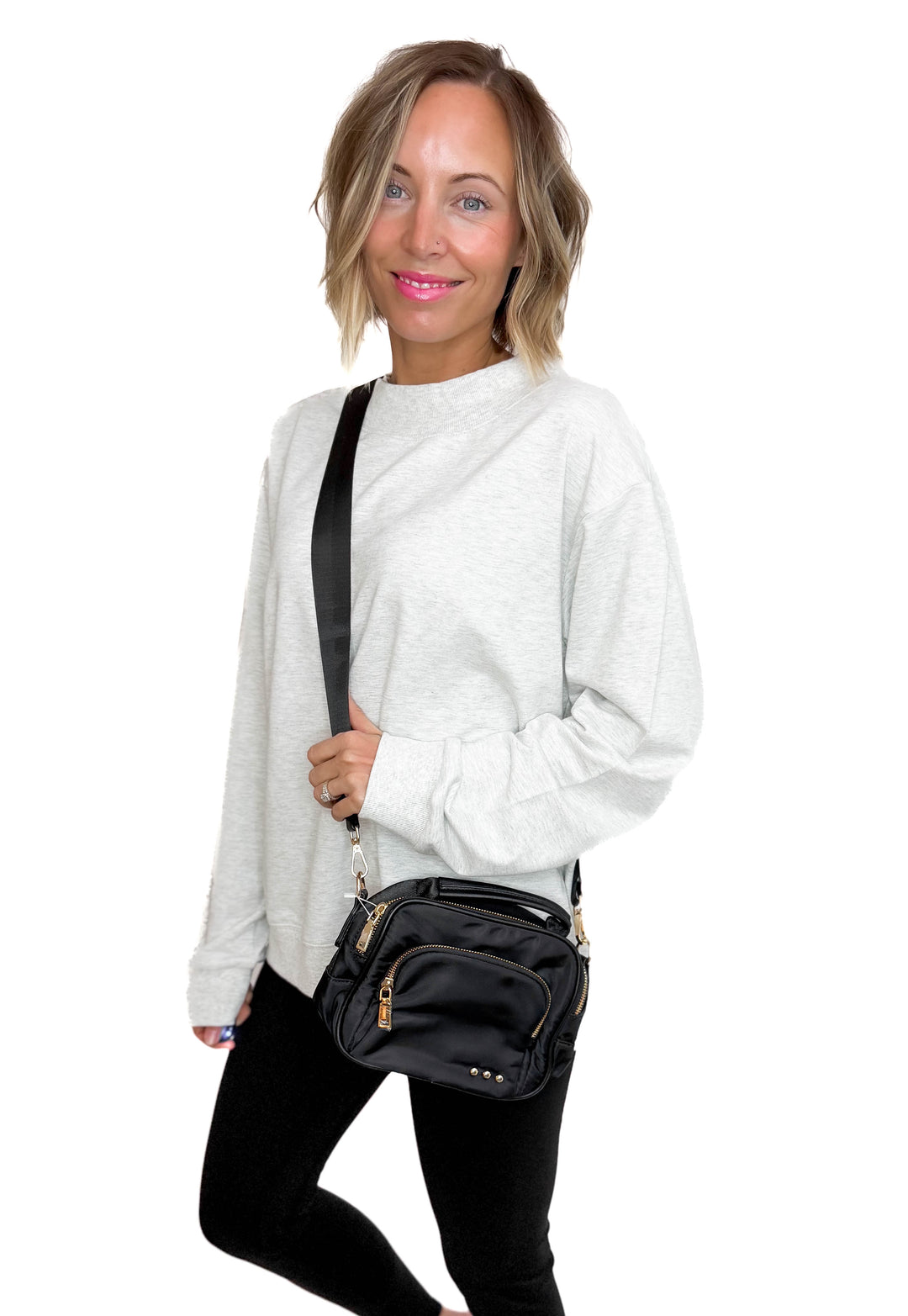 Nisha Nylon Crossbody Bag- BLACK