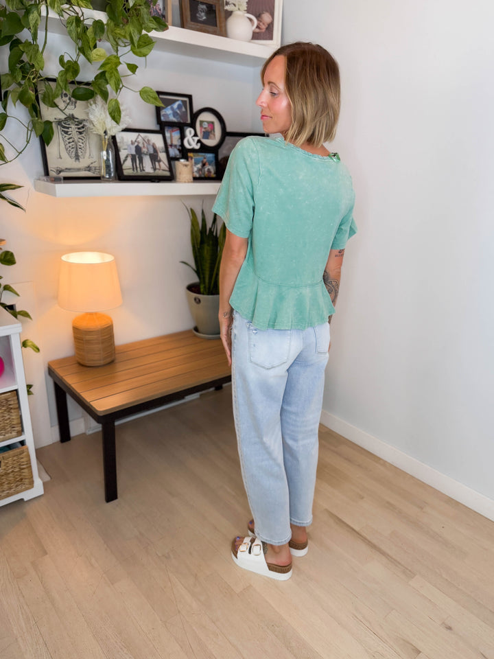 Frankie Cotton Peplum Top- SAGE