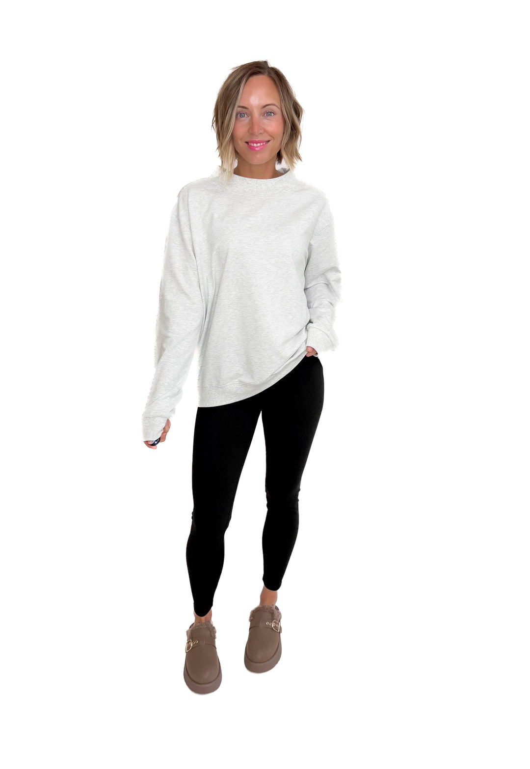 Lenny Mock Neck Pullover- HEATHER GREY