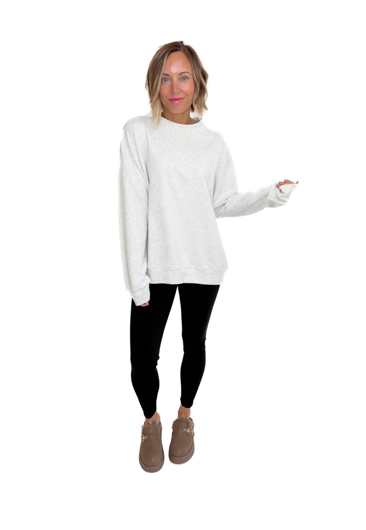 Lenny Mock Neck Pullover- HEATHER GREY