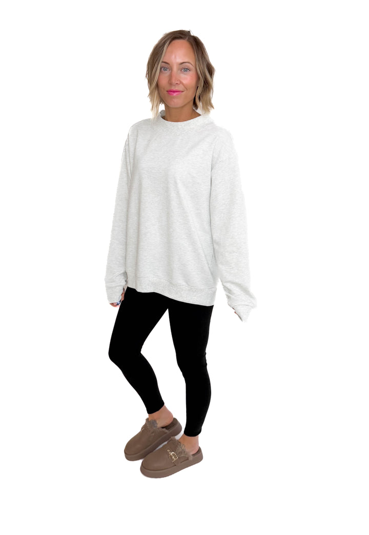 Lenny Mock Neck Pullover- HEATHER GREY