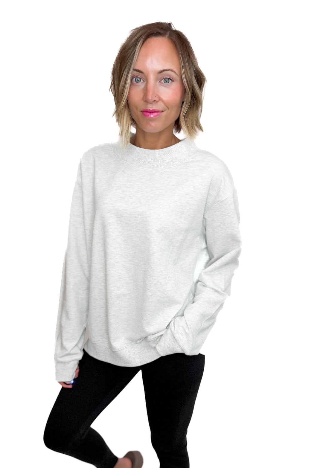 Lenny Mock Neck Pullover- HEATHER GREY