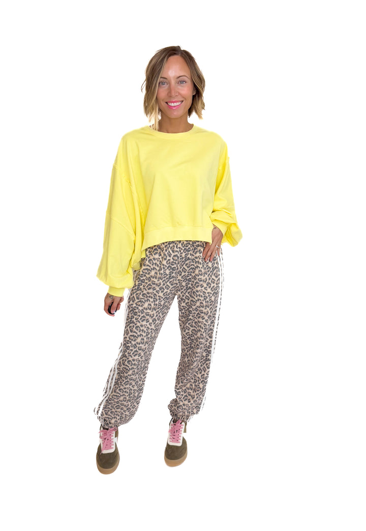 Fierce Side Lines Leopard Track Pants- LEOPARD