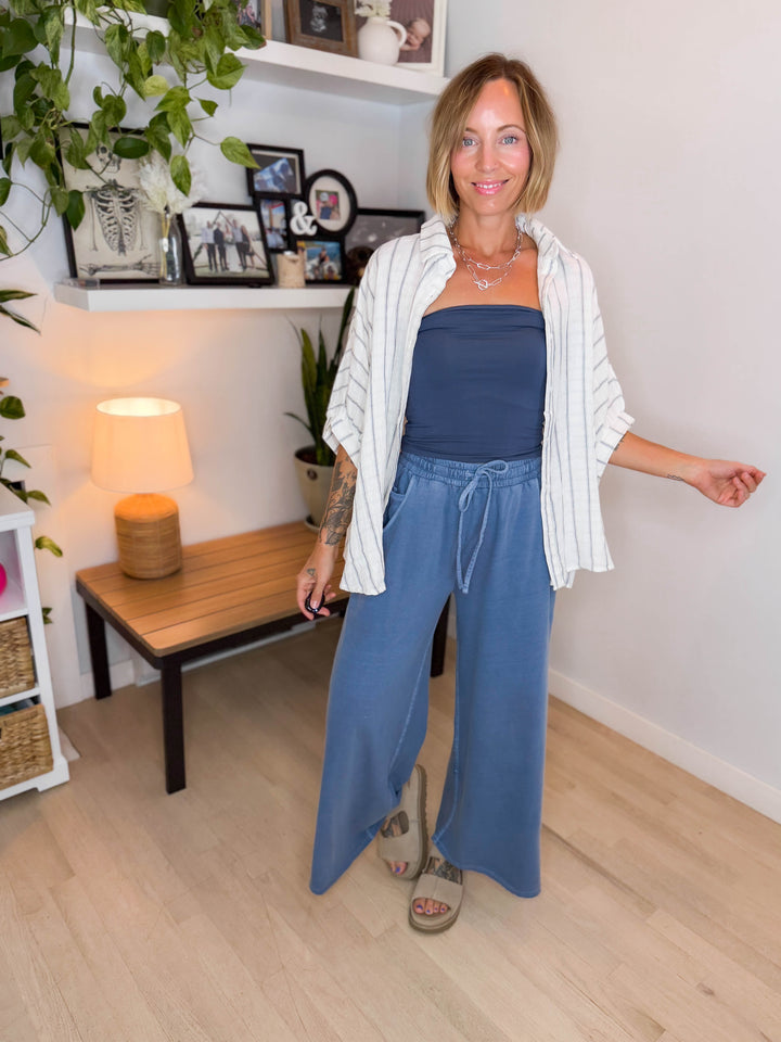 Farah Oversized Striped Cotton Blouse- IVORY-FINAL SALE