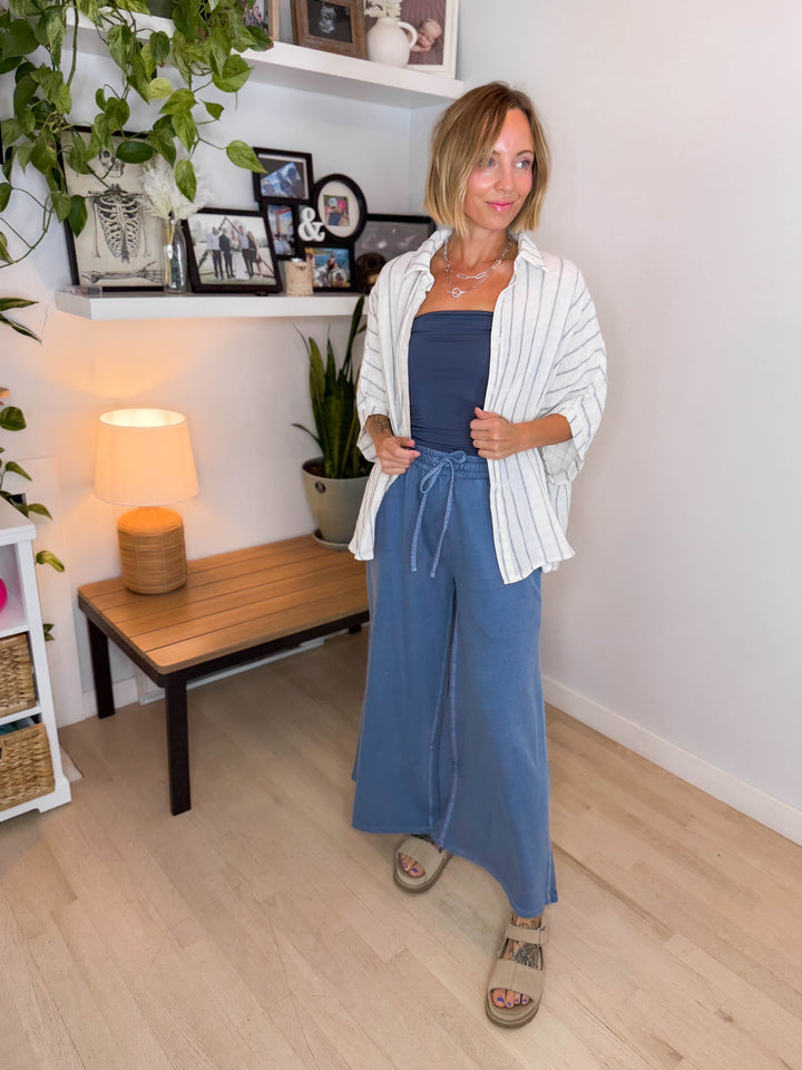 Farah Oversized Striped Cotton Blouse- IVORY-FINAL SALE