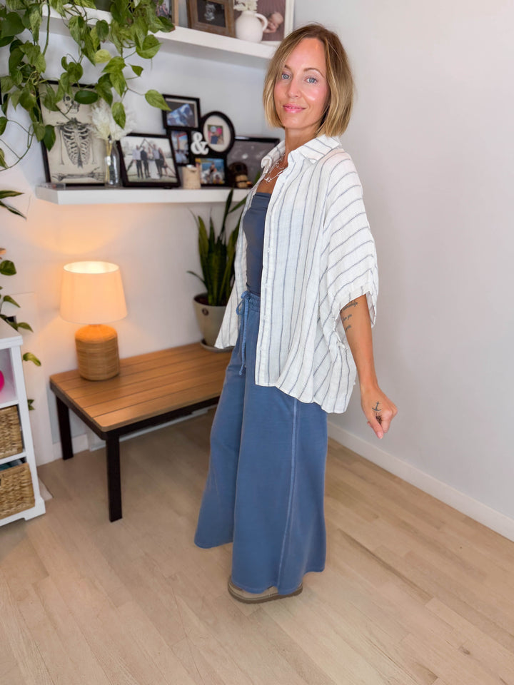 Farah Oversized Striped Cotton Blouse- IVORY-FINAL SALE