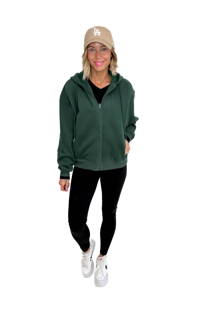 Baillie Premium Cloud Fleece Zip Hoodie- DARK GREEN