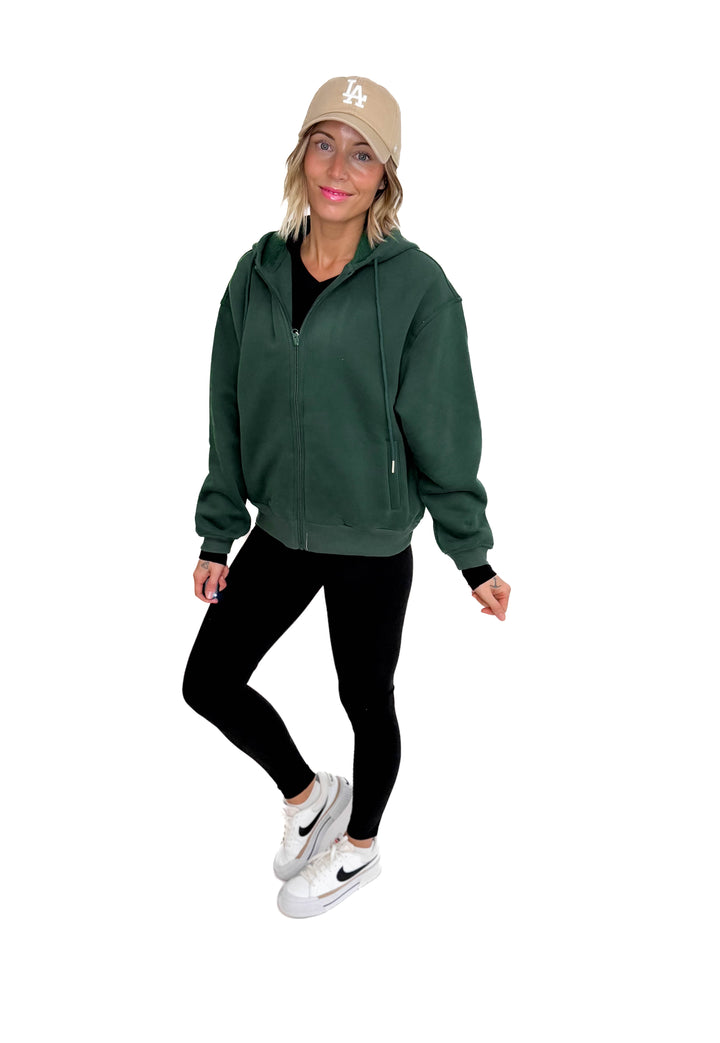 Baillie Premium Cloud Fleece Zip Hoodie- DARK GREEN