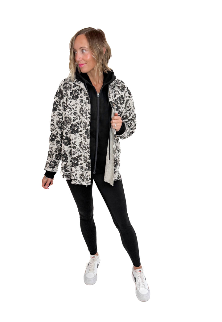 Rosette Vintage Rose Twill Shacket- GREY/BLACK