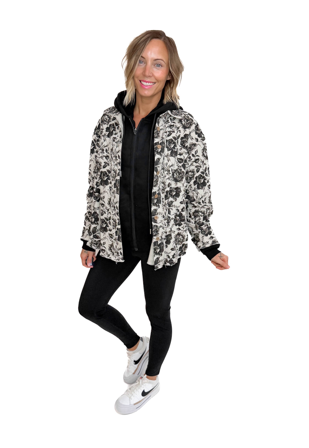 Rosette Vintage Rose Twill Shacket- GREY/BLACK