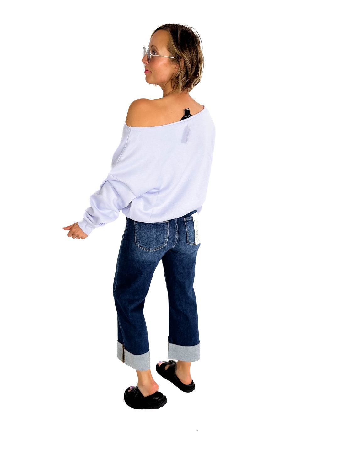 Janice Fleece Off Shoulder Top- IRIS-FINAL SALE