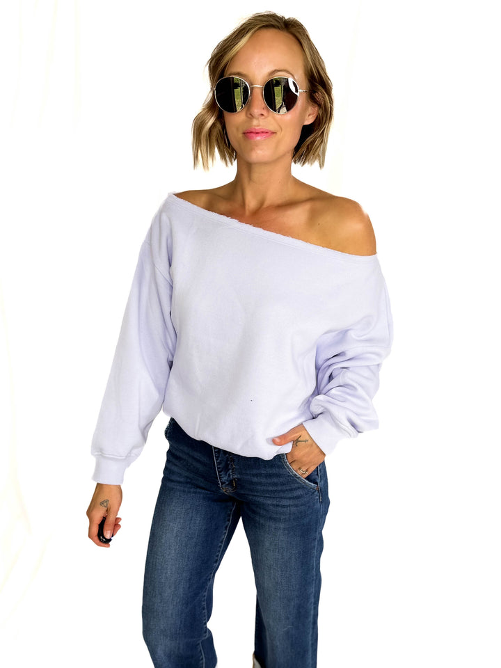 Janice Fleece Off Shoulder Top- IRIS-FINAL SALE