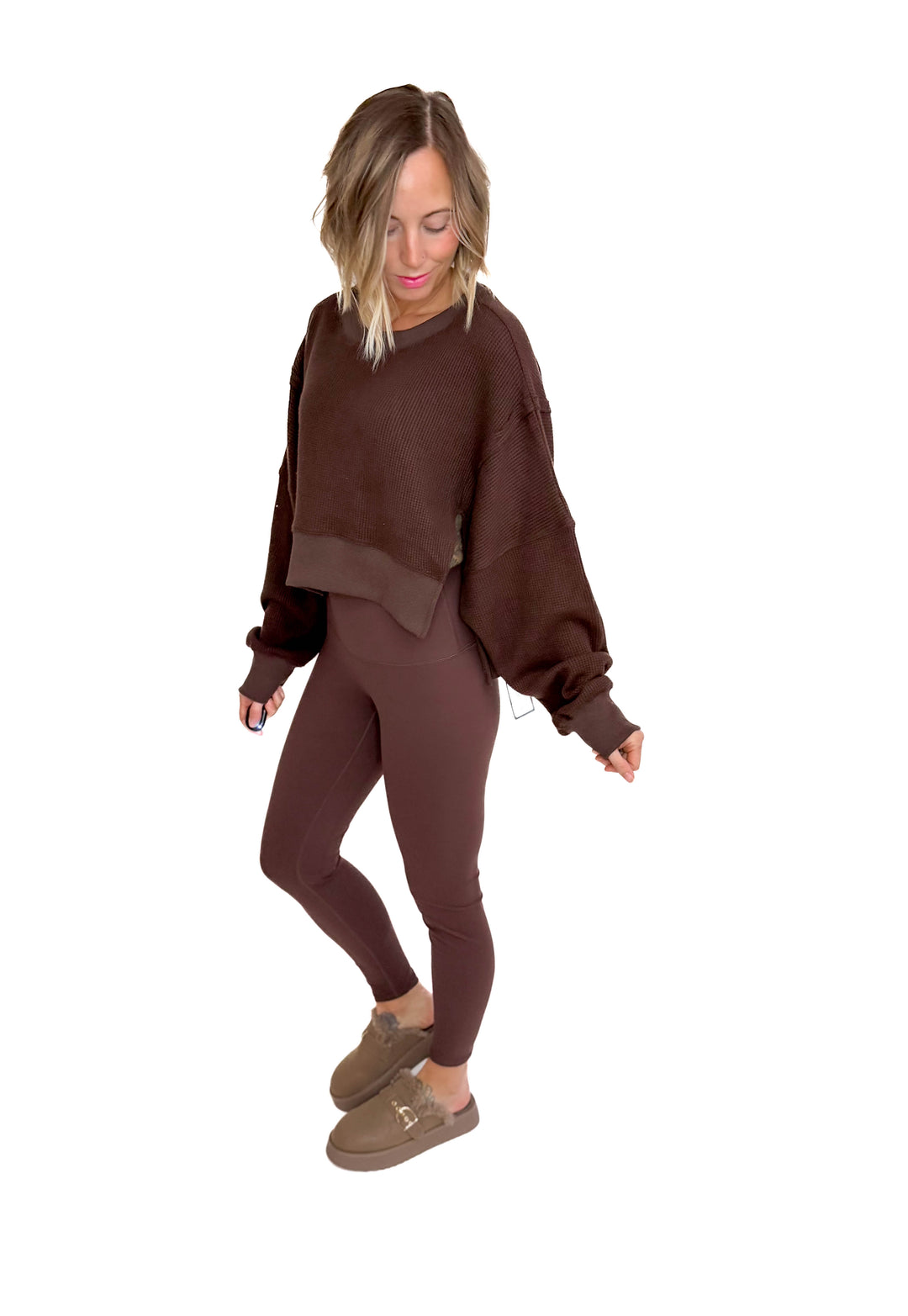 Remmy Waffle Knit Oversized Pullover- DARK CHOCOLATE