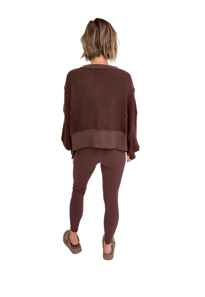 Remmy Waffle Knit Oversized Pullover- DARK CHOCOLATE