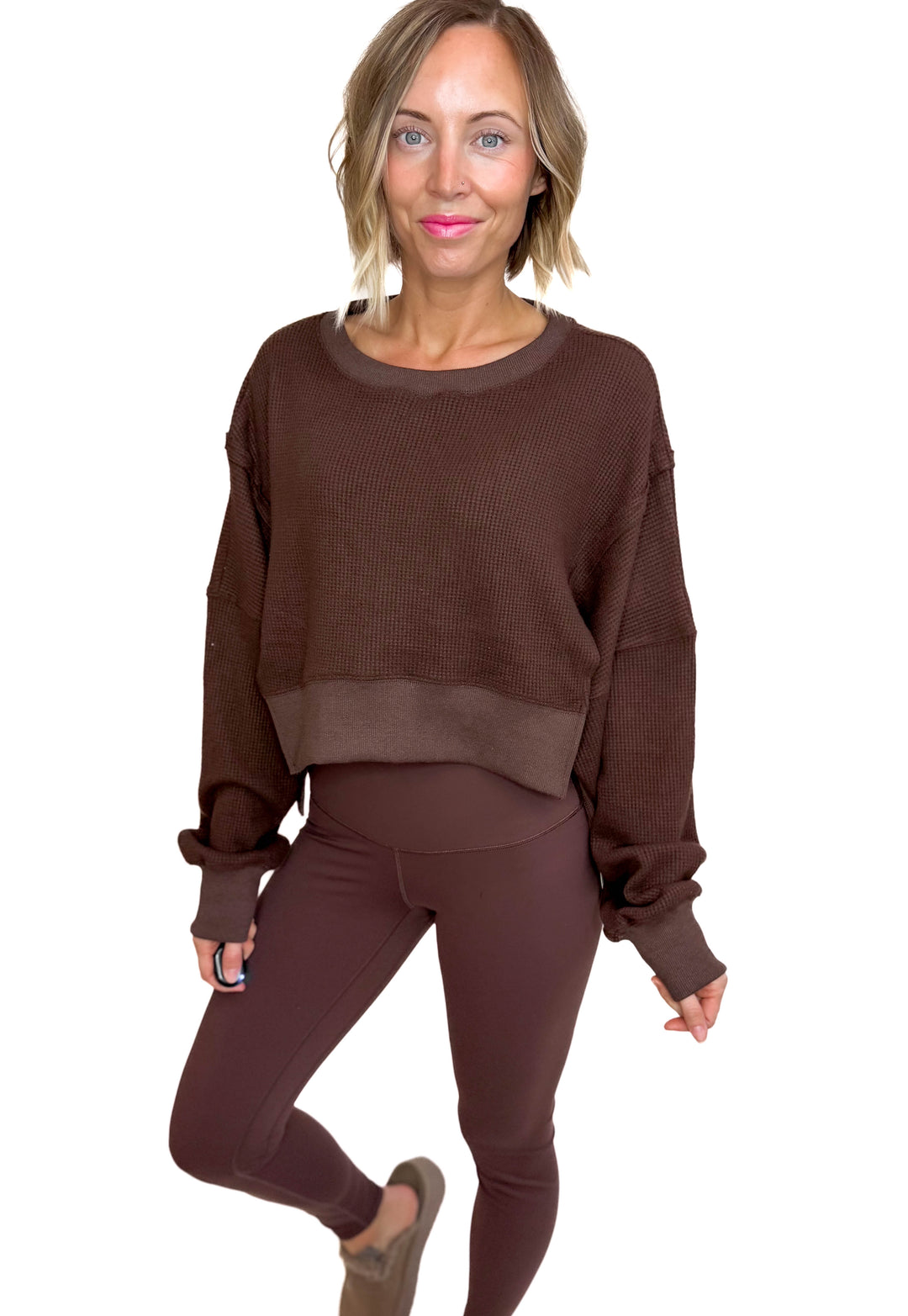 Remmy Waffle Knit Oversized Pullover- DARK CHOCOLATE