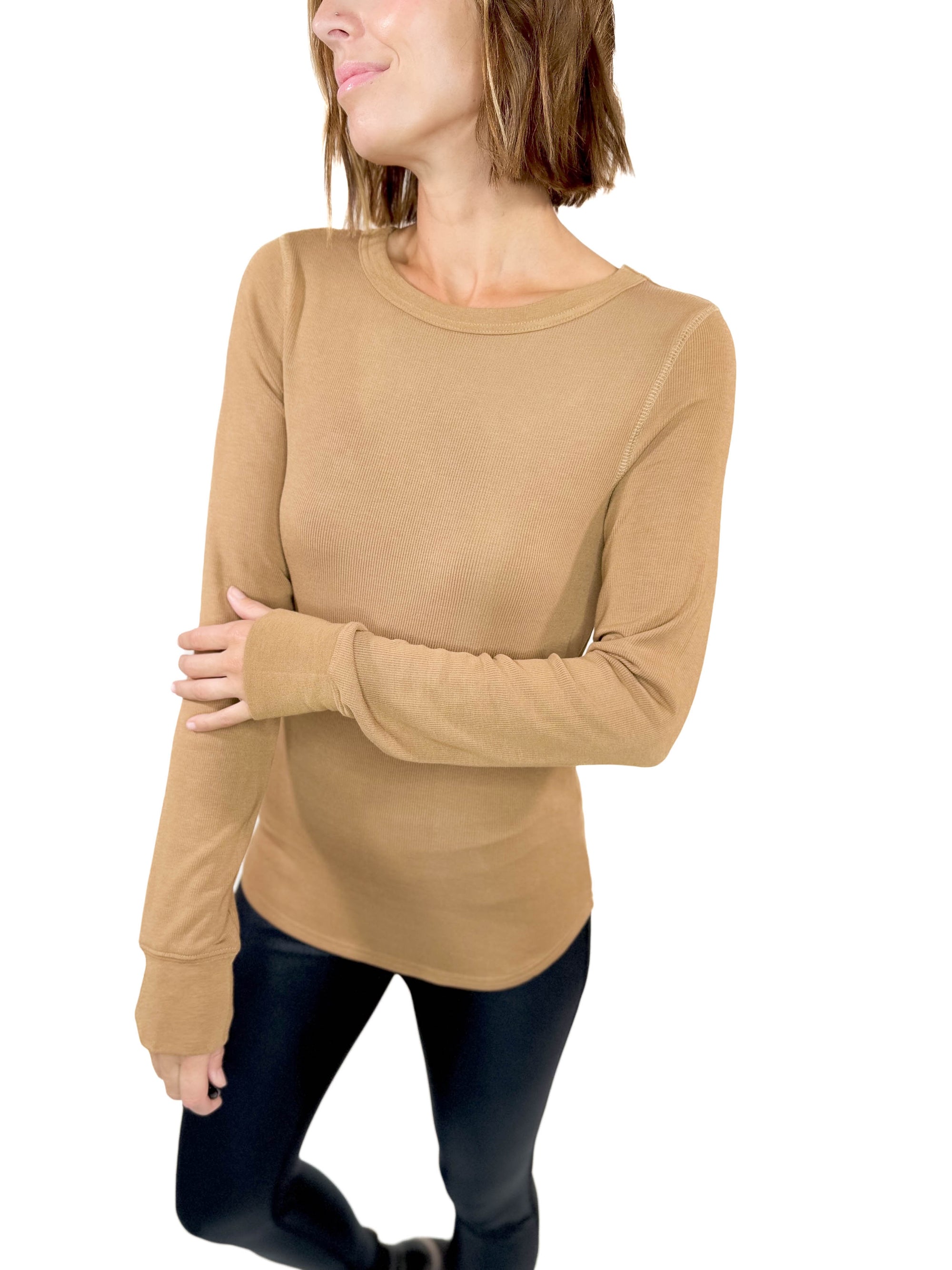 THREAD & SUPPLY Stacy Long Sleeve- TOASTED COCONUT SOLID