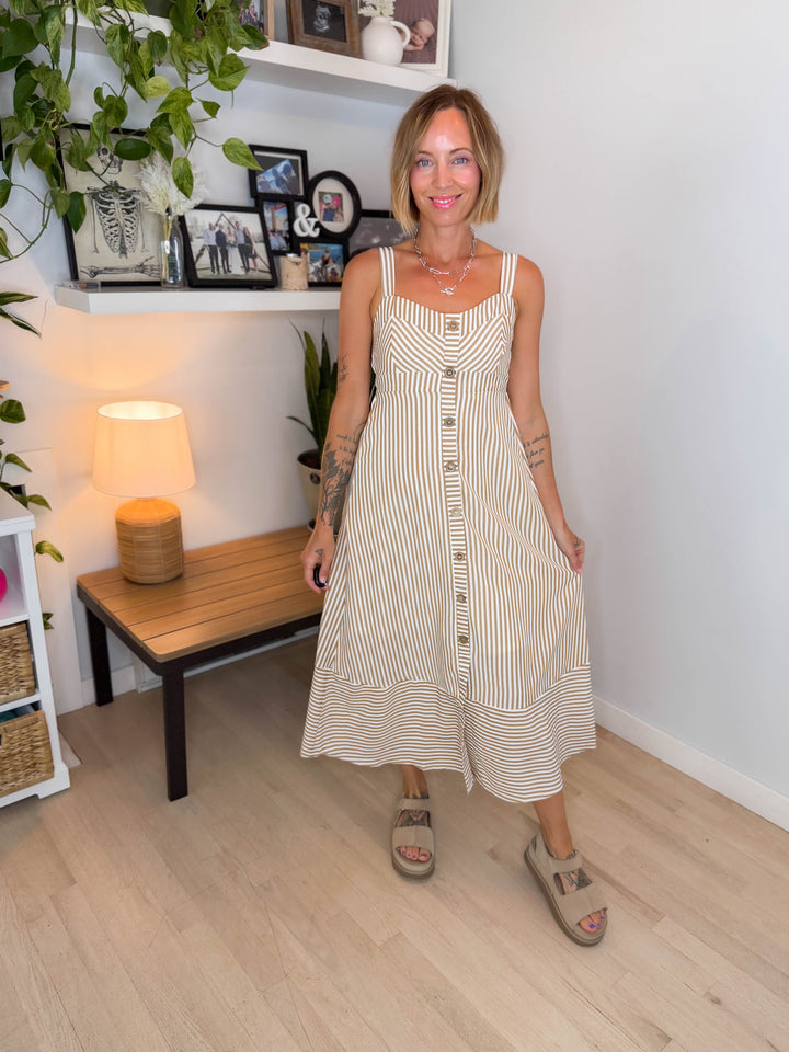 Magnolia Button Down Midi Dress- KHAKI