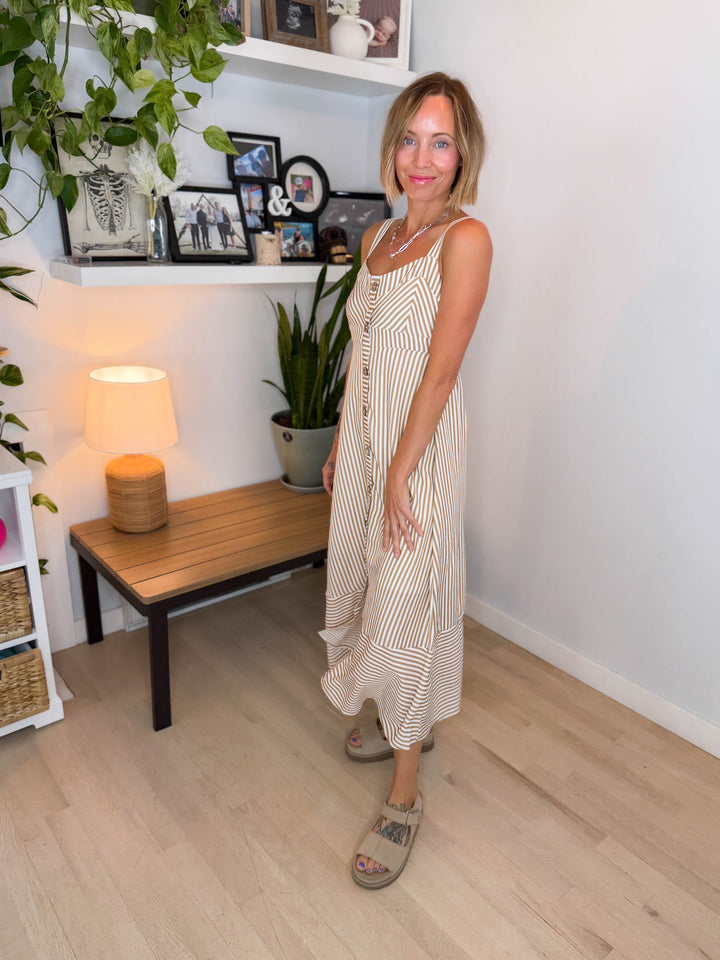 Magnolia Button Down Midi Dress- KHAKI