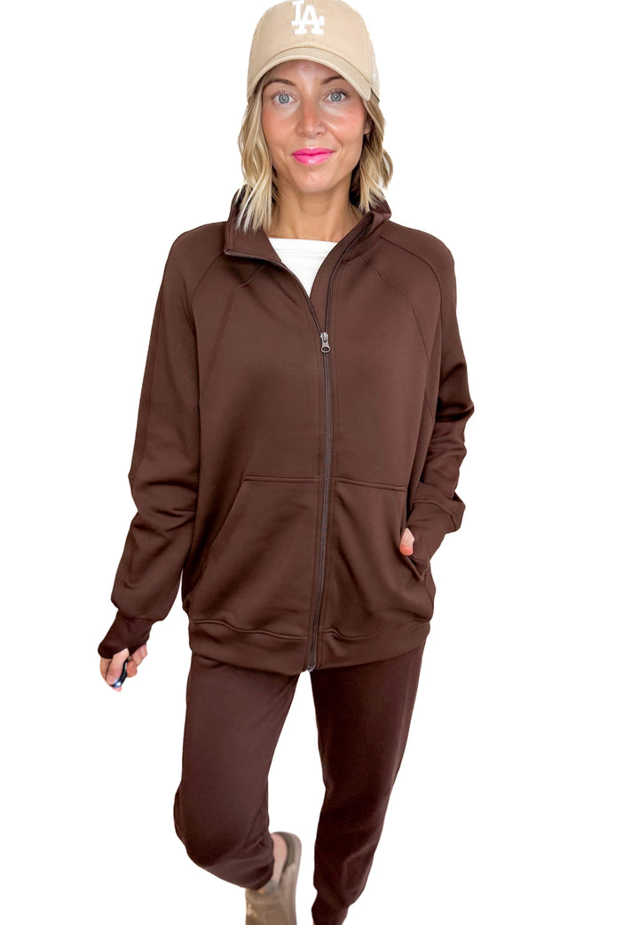 Christie Soft Scuba Full Zip- COFFEE
