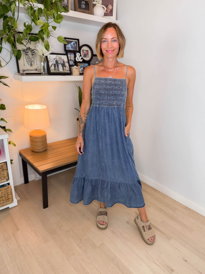 Coco Bay Tencel Smocked Midi Dress