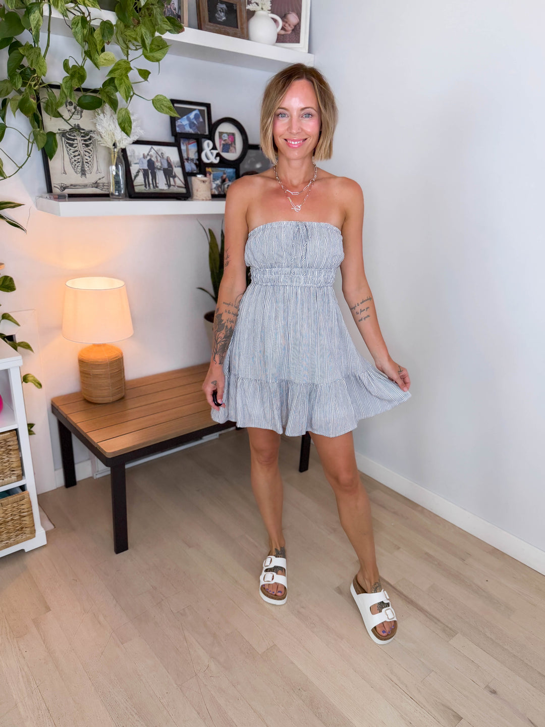 Stella Mae Front Tie Mini Dress- NAVY