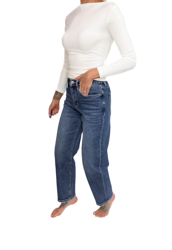 Lovervet Brooklyn High Rise Barrel Jeans- MEDIUM WASH