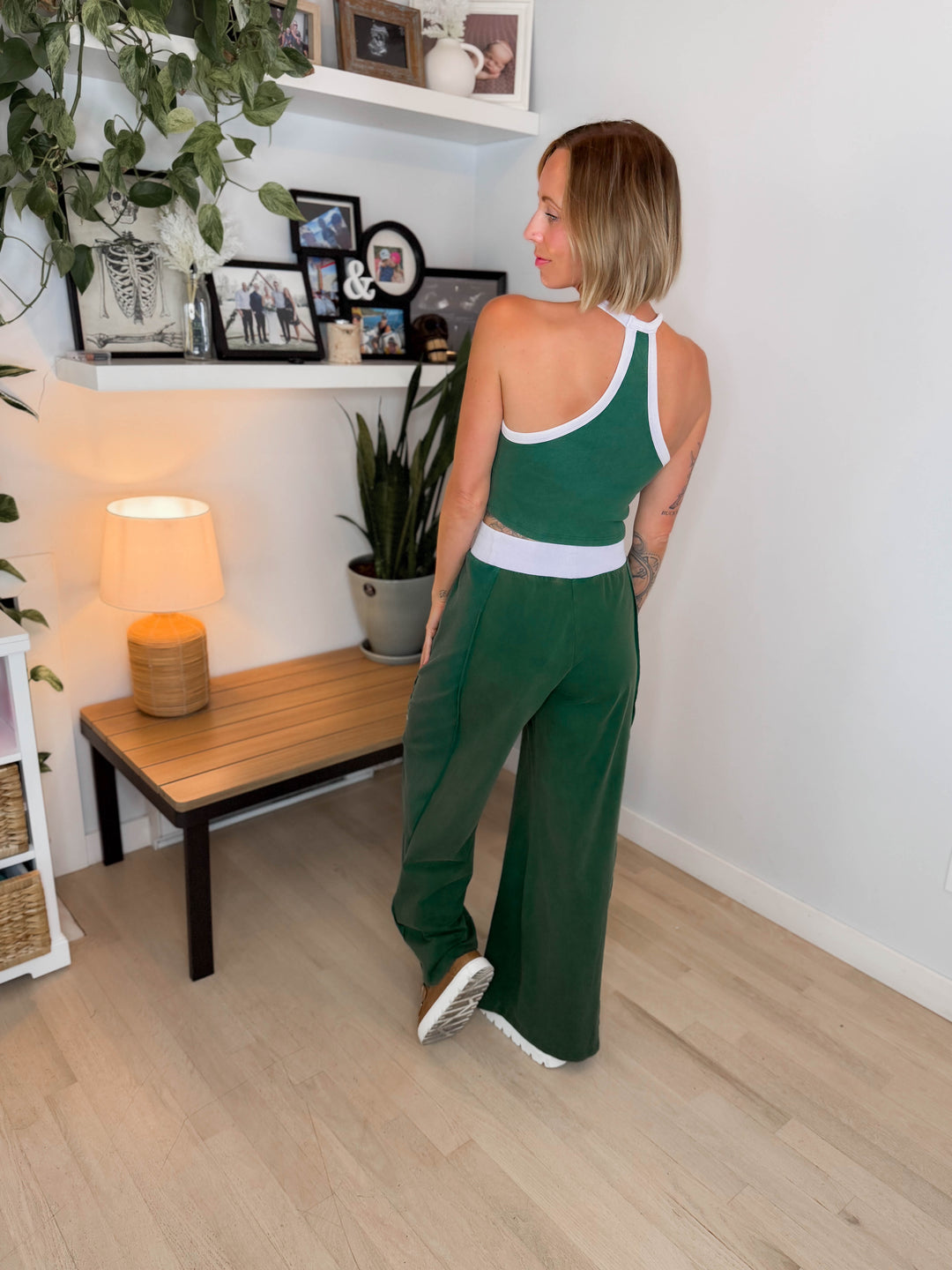 Clementine Ribbed Racerback Tank & Pant Set- FOREST