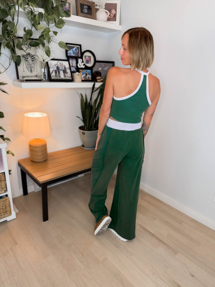 Clementine Ribbed Racerback Tank & Pant Set- FOREST