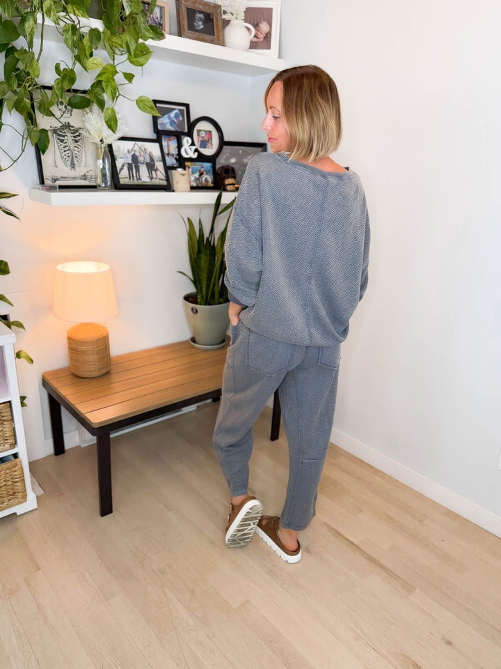 Roonie Textured Knit Pant- SMOKE BLUE