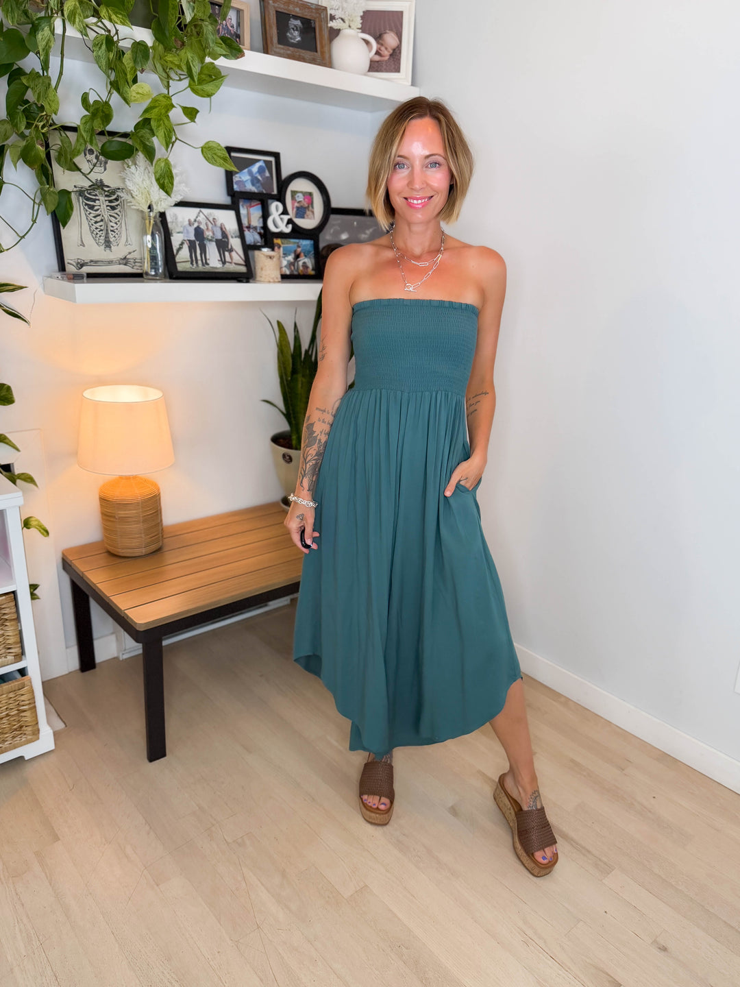 Quiver Strapless Wide Leg Jumpsuit- BALSAM