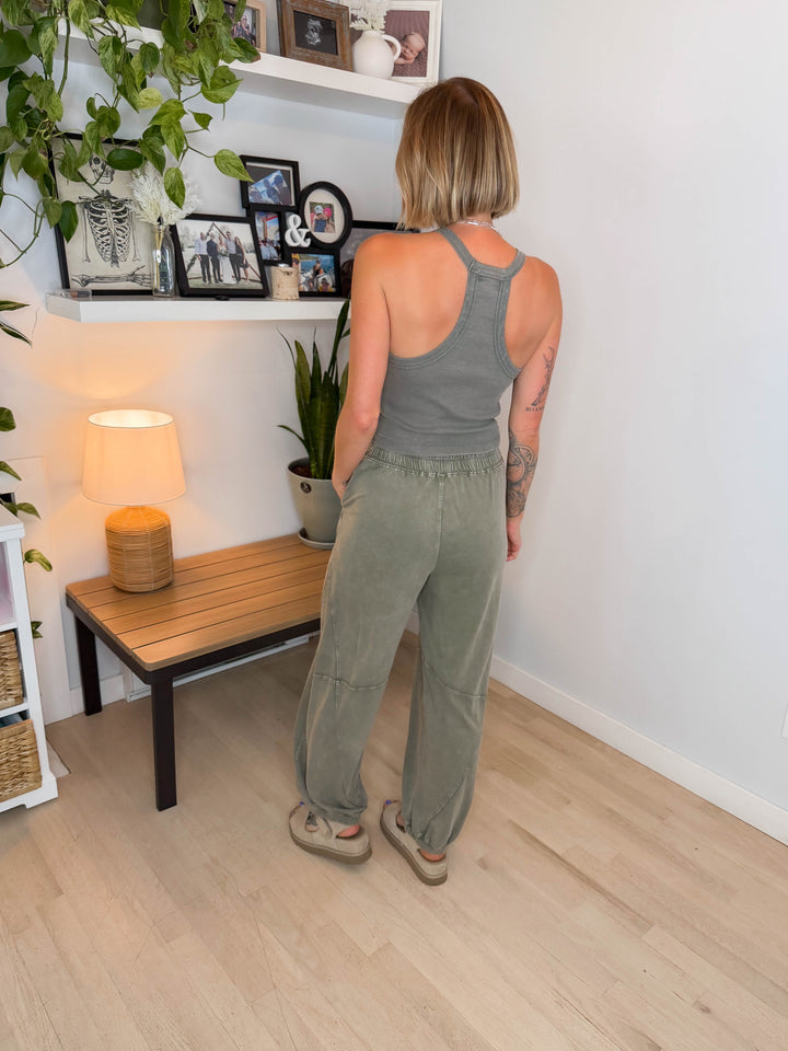 Delaney Washed Jogger Set- OLIVE/WILLOW