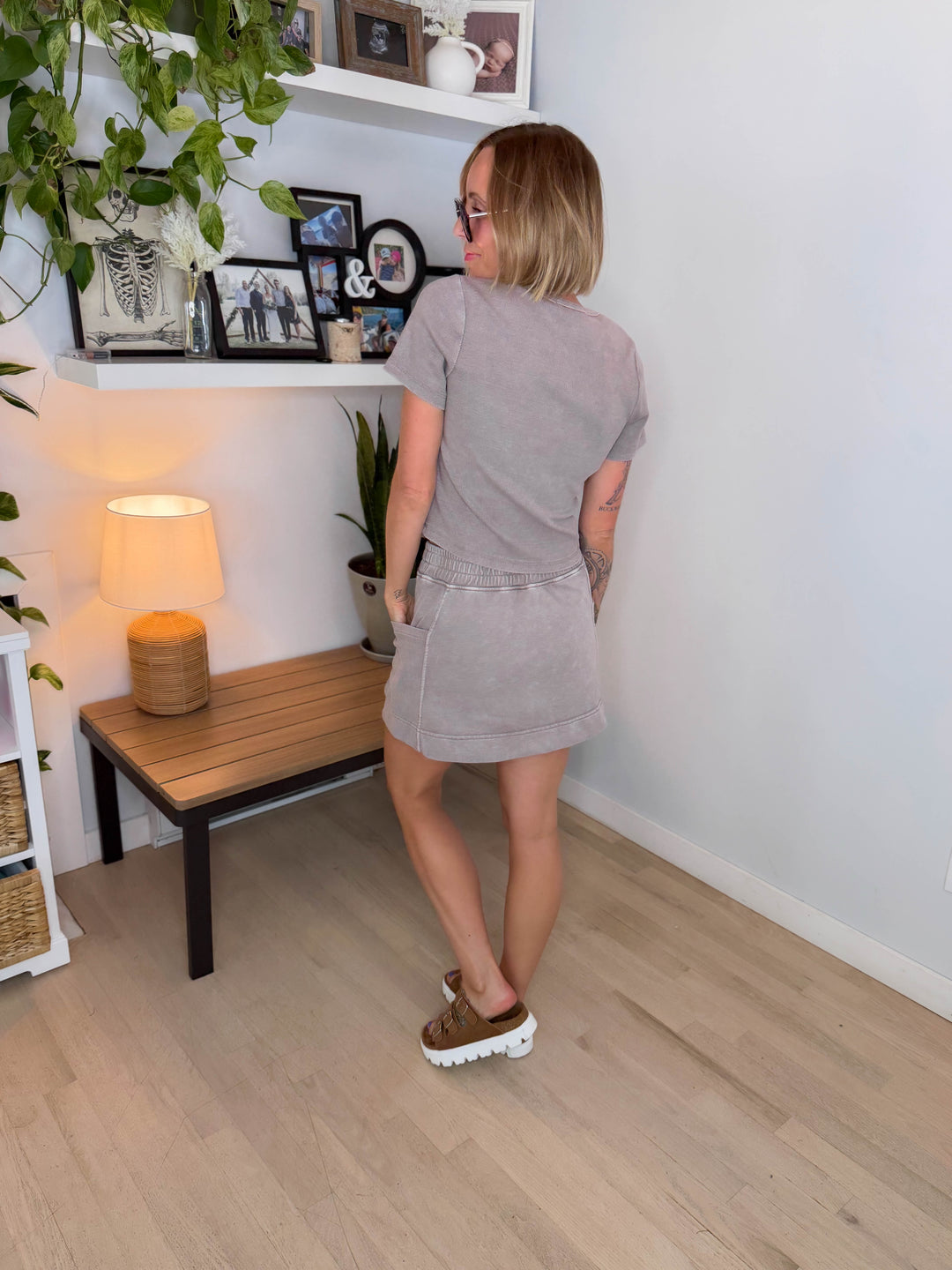 Sandy Cove Ribbed Skort Set- MOCHA