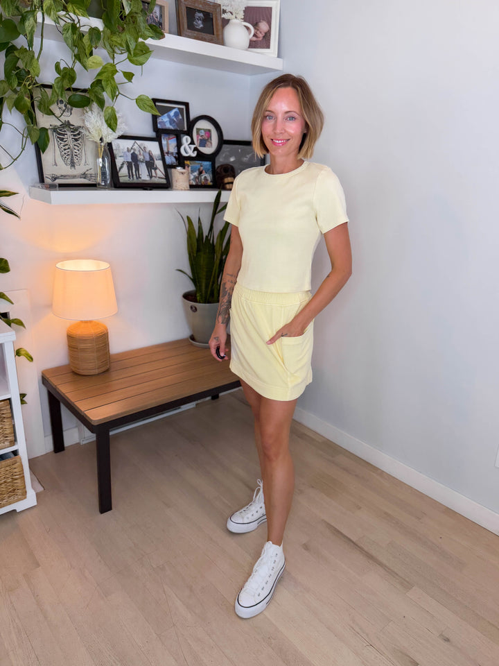 Sandy Cove Ribbed Skort Set- LEMON