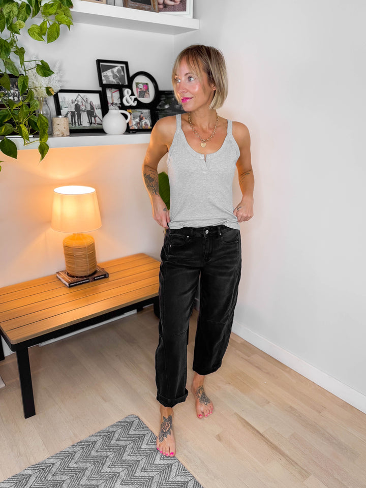 Cora Stretch Barrel Pant- WASHED BLACK