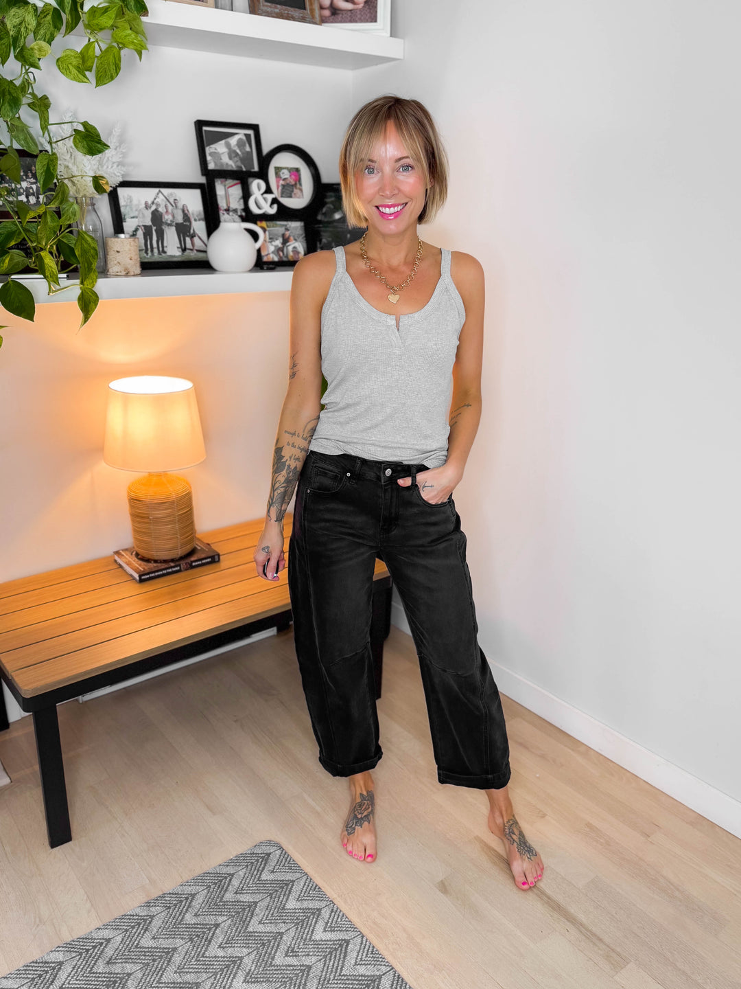 Cora Stretch Barrel Pant- WASHED BLACK