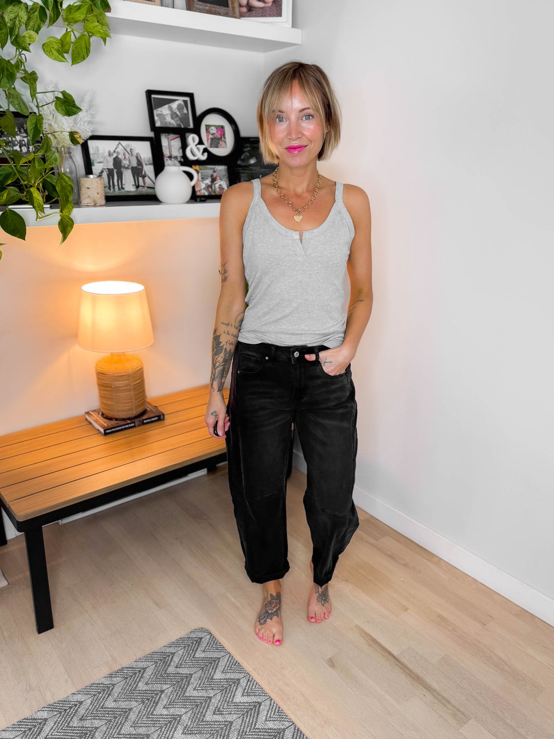 Cora Stretch Barrel Pant- WASHED BLACK