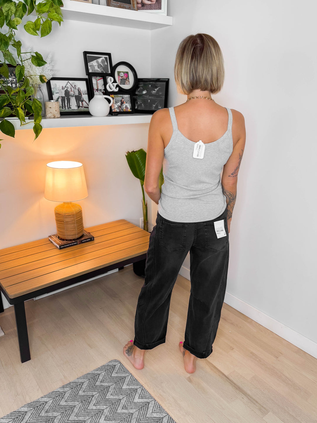 Cora Stretch Barrel Pant- WASHED BLACK