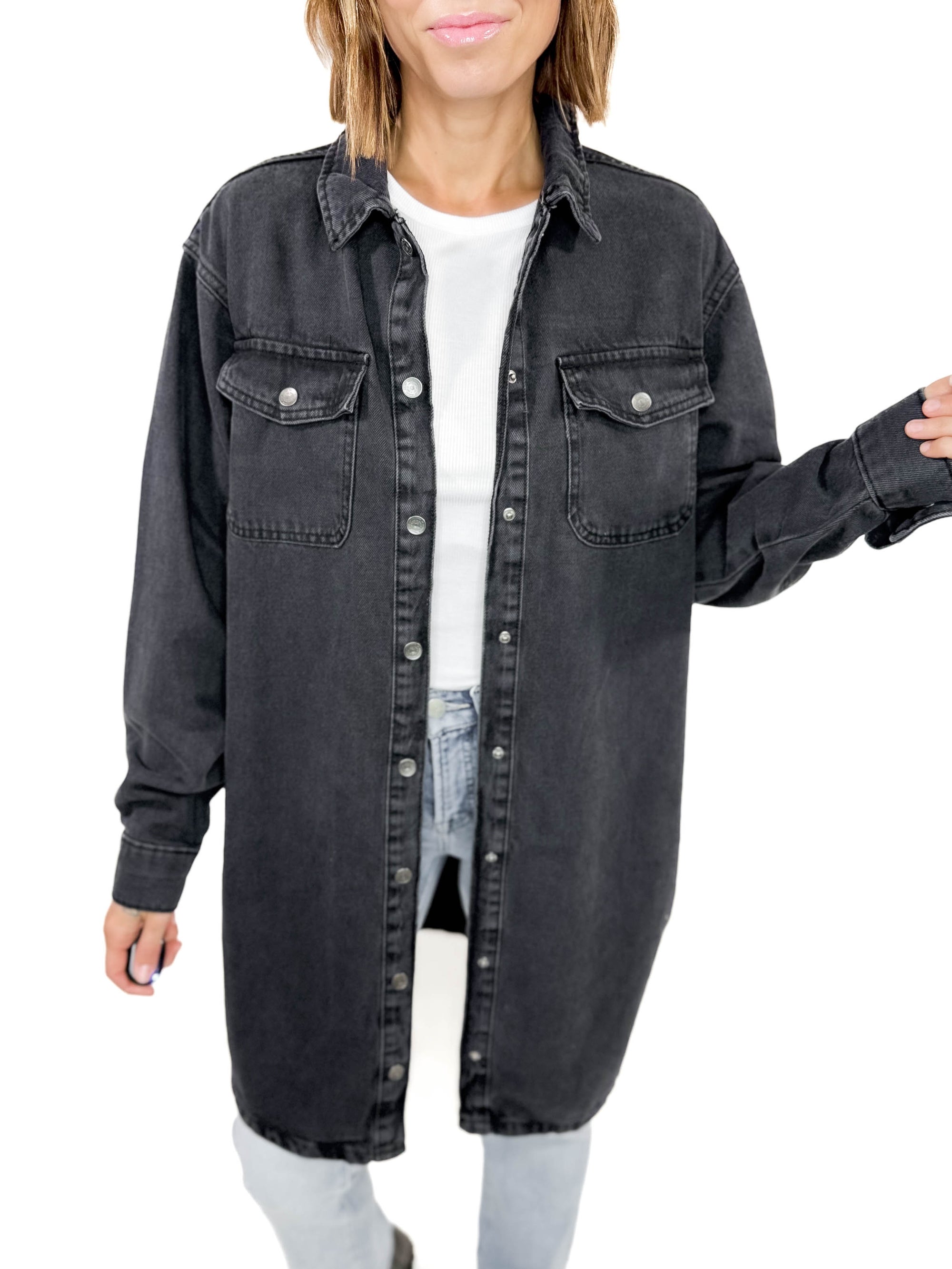 NOISY MAY Alva Denim Shacket- BLACK