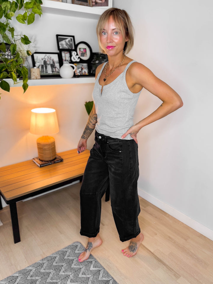 Cora Stretch Barrel Pant- WASHED BLACK