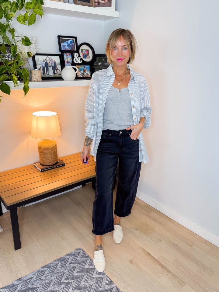 Gia Button Down Long Sleeve- DUSTY BLUE