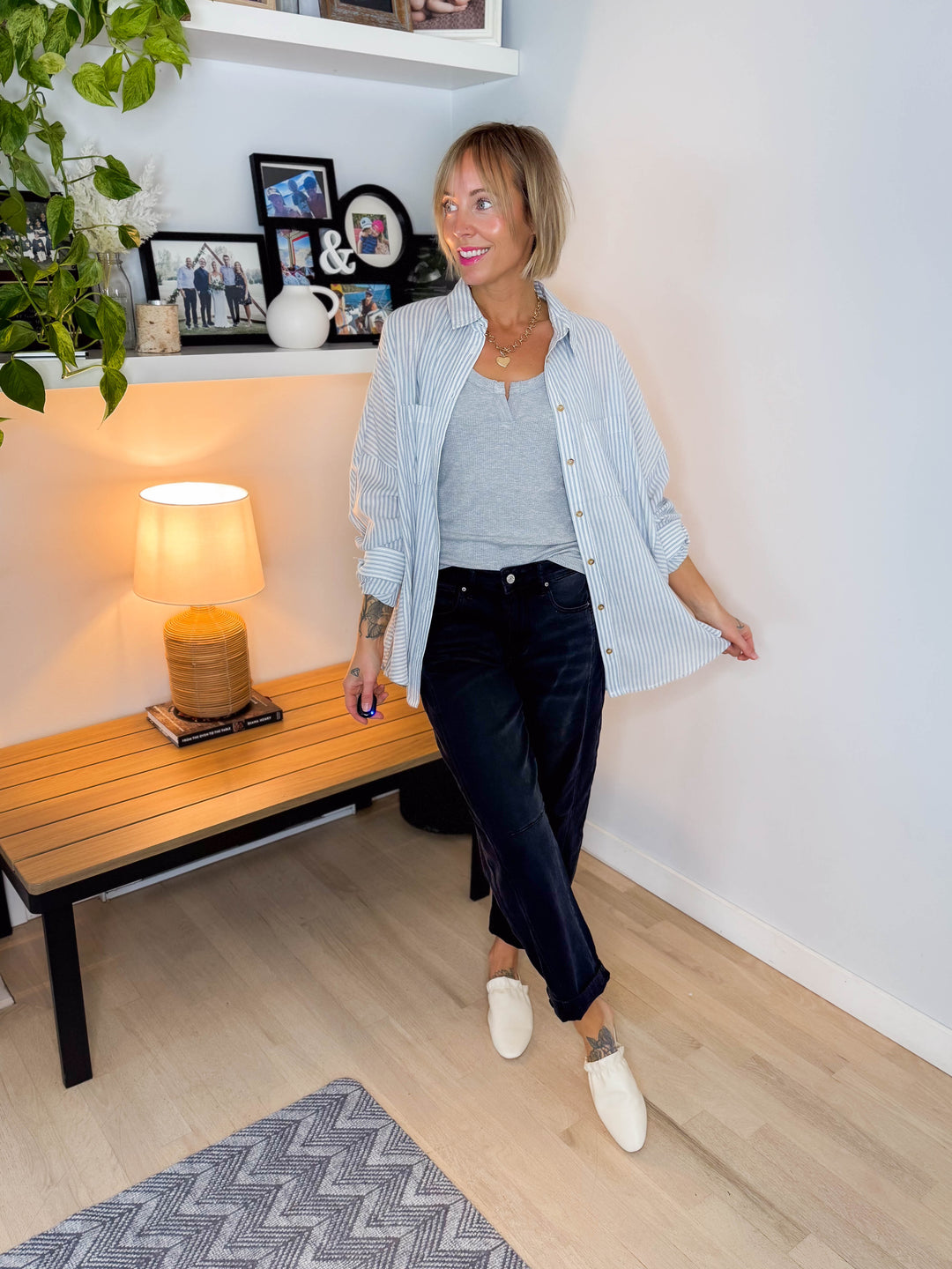 Gia Button Down Long Sleeve- DUSTY BLUE