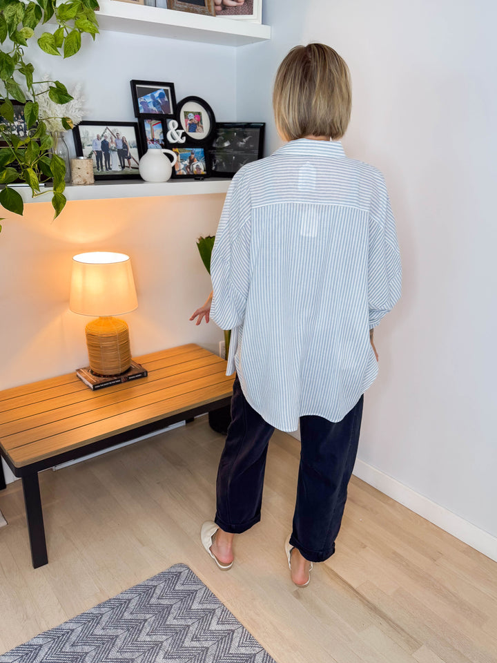 Gia Button Down Long Sleeve- DUSTY BLUE