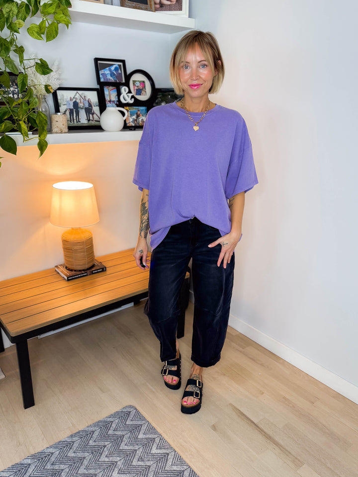 Keri Washed Cotton Boyfriend Tee- DUSTY PURPLE
