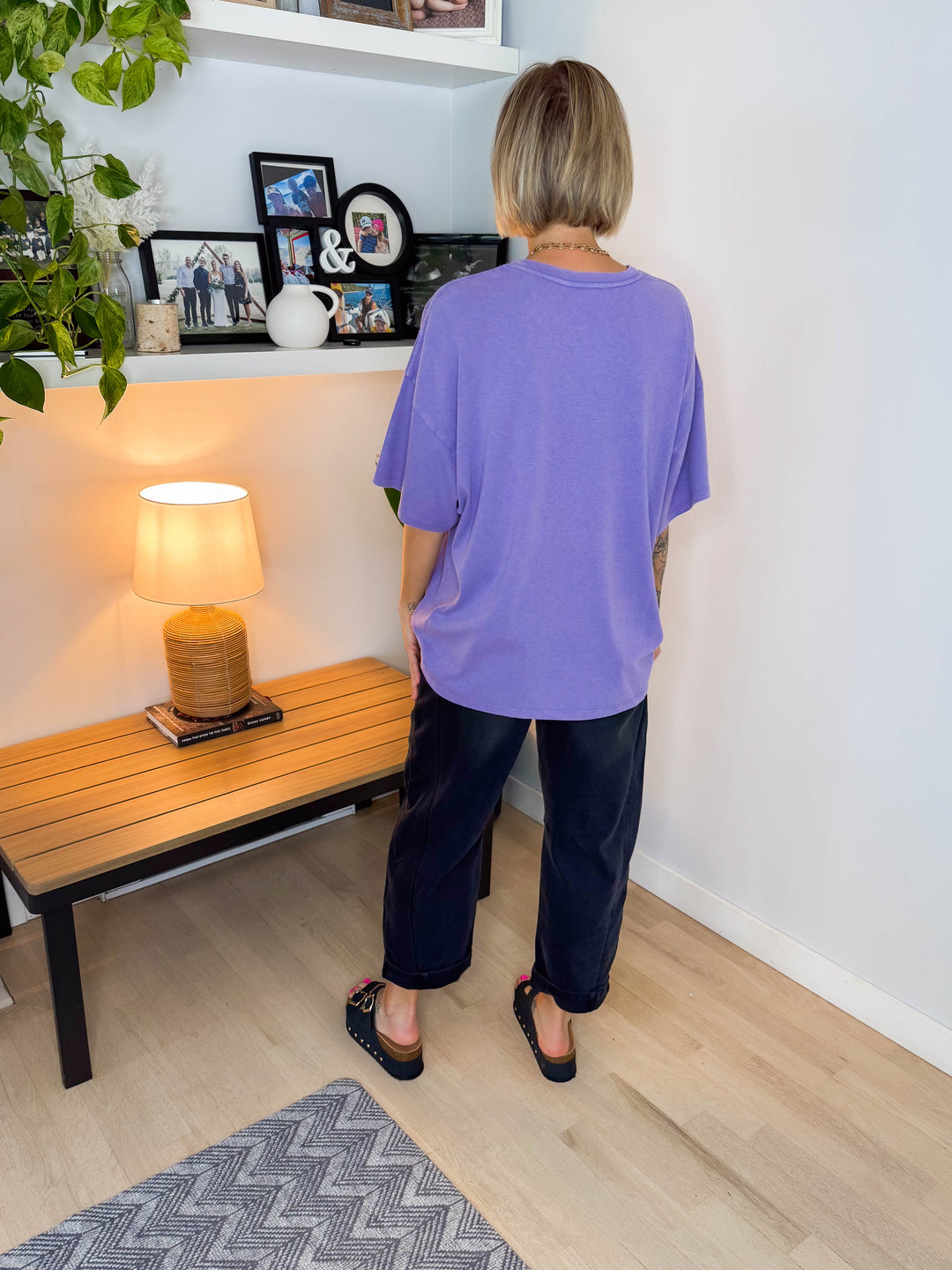 Keri Washed Cotton Boyfriend Tee- DUSTY PURPLE